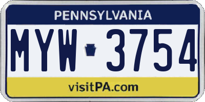 PA license plate MYW3754