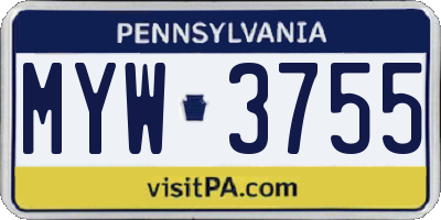 PA license plate MYW3755