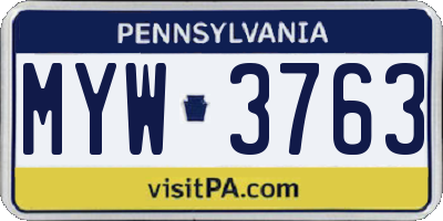 PA license plate MYW3763