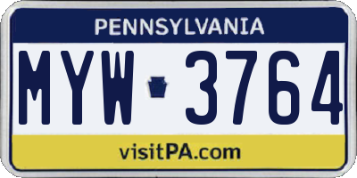 PA license plate MYW3764