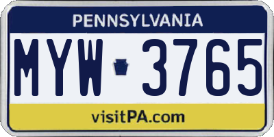 PA license plate MYW3765