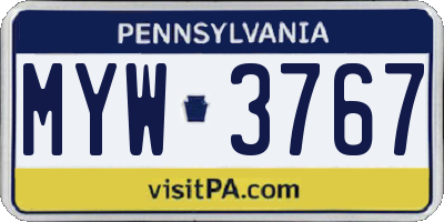 PA license plate MYW3767
