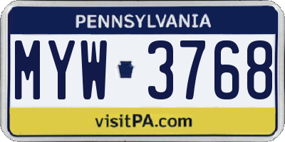 PA license plate MYW3768