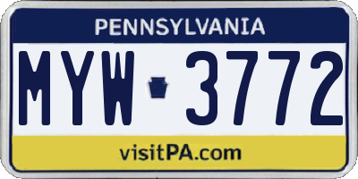 PA license plate MYW3772