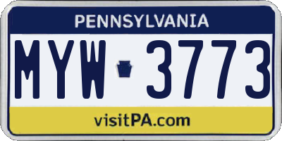 PA license plate MYW3773
