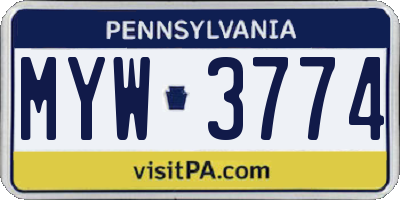 PA license plate MYW3774