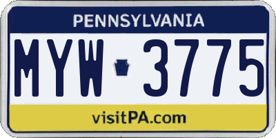 PA license plate MYW3775