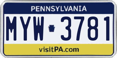 PA license plate MYW3781