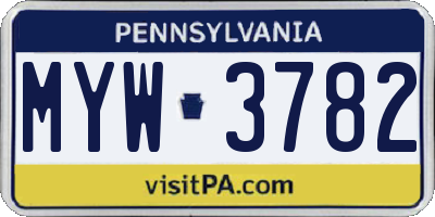 PA license plate MYW3782