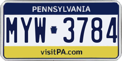 PA license plate MYW3784