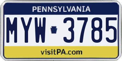 PA license plate MYW3785