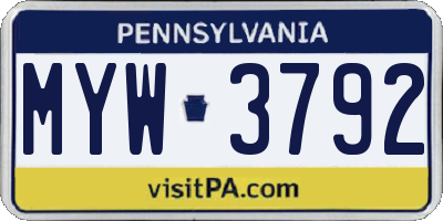 PA license plate MYW3792