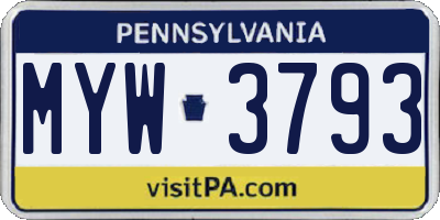 PA license plate MYW3793