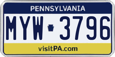 PA license plate MYW3796
