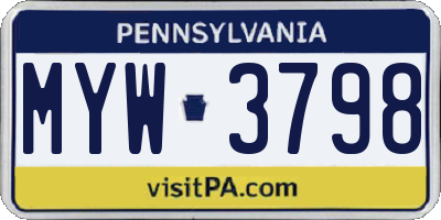 PA license plate MYW3798