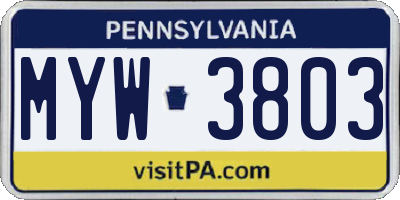 PA license plate MYW3803