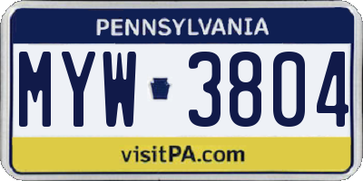 PA license plate MYW3804