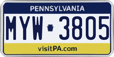 PA license plate MYW3805