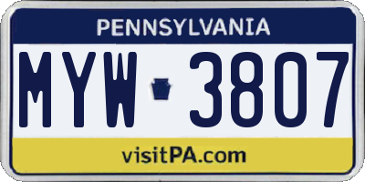 PA license plate MYW3807