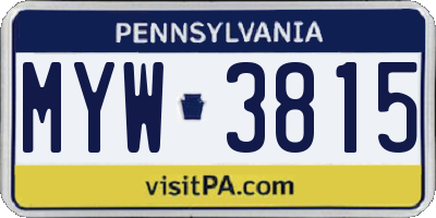 PA license plate MYW3815