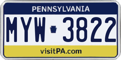 PA license plate MYW3822