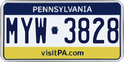 PA license plate MYW3828