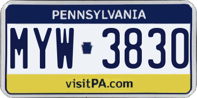 PA license plate MYW3830