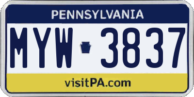 PA license plate MYW3837