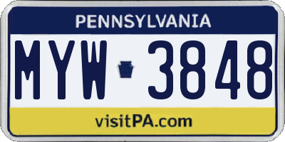 PA license plate MYW3848