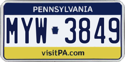 PA license plate MYW3849
