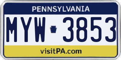 PA license plate MYW3853