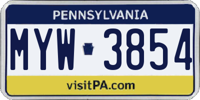 PA license plate MYW3854