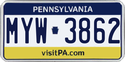 PA license plate MYW3862