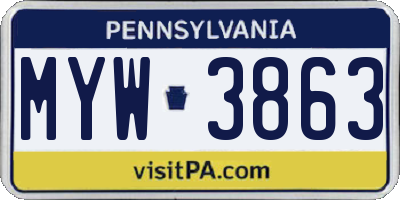 PA license plate MYW3863