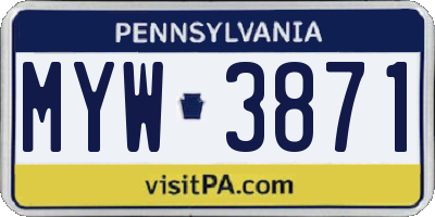 PA license plate MYW3871