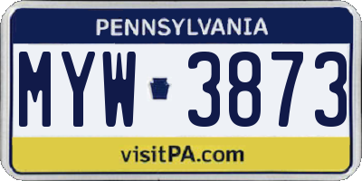 PA license plate MYW3873