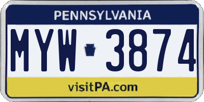PA license plate MYW3874
