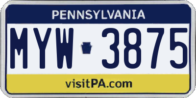 PA license plate MYW3875