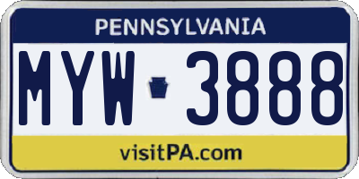 PA license plate MYW3888