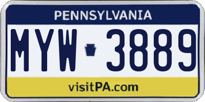 PA license plate MYW3889