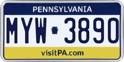 PA license plate MYW3890