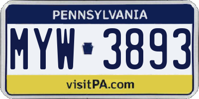 PA license plate MYW3893