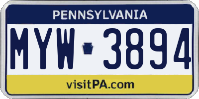 PA license plate MYW3894