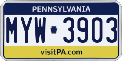 PA license plate MYW3903