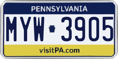PA license plate MYW3905