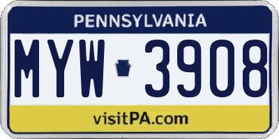 PA license plate MYW3908