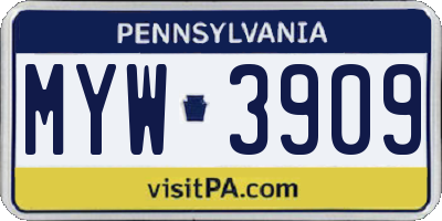 PA license plate MYW3909