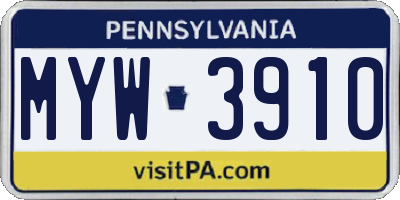 PA license plate MYW3910