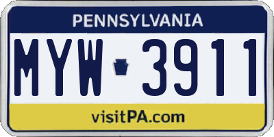PA license plate MYW3911