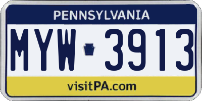 PA license plate MYW3913